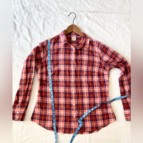 J. Crew Women Plaid Button Up The Perfect Shirt Long Sleeve Red Pink - Picture 4 of 11